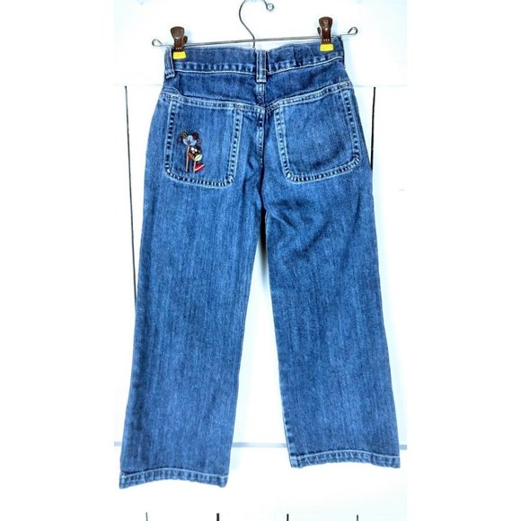 Childrens loose wide leg floral embroidered blue denim jeans - 7 - Picture 4 of 4